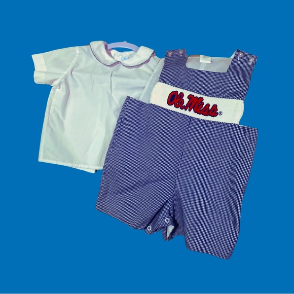 OLE MISS REBELS Smocked Navy Jon Jon w/ Shirt Toddler Size 18 Month Worn Once - Picture 9 of 9